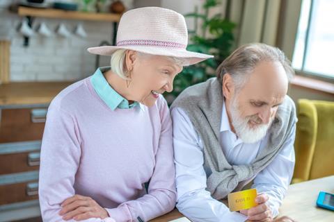 Couple making online payment